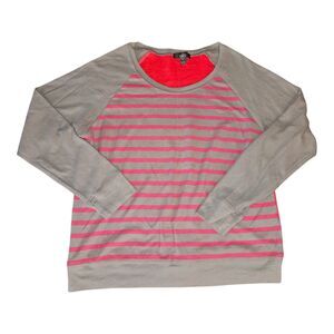 Alo Yoga Long Sleeved T Shirt Size M Waffle Knit Gray Pink Striped Shirt